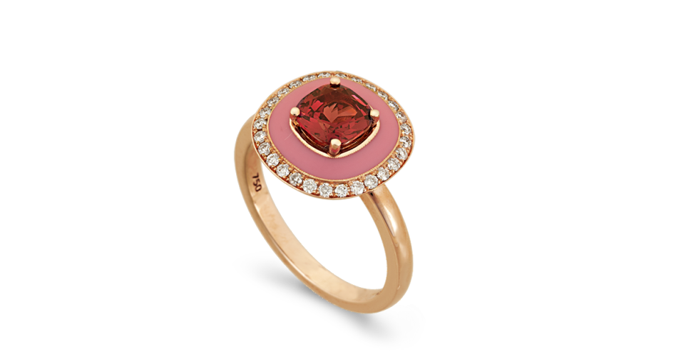 Rhodolite Ring with Pink Enamel