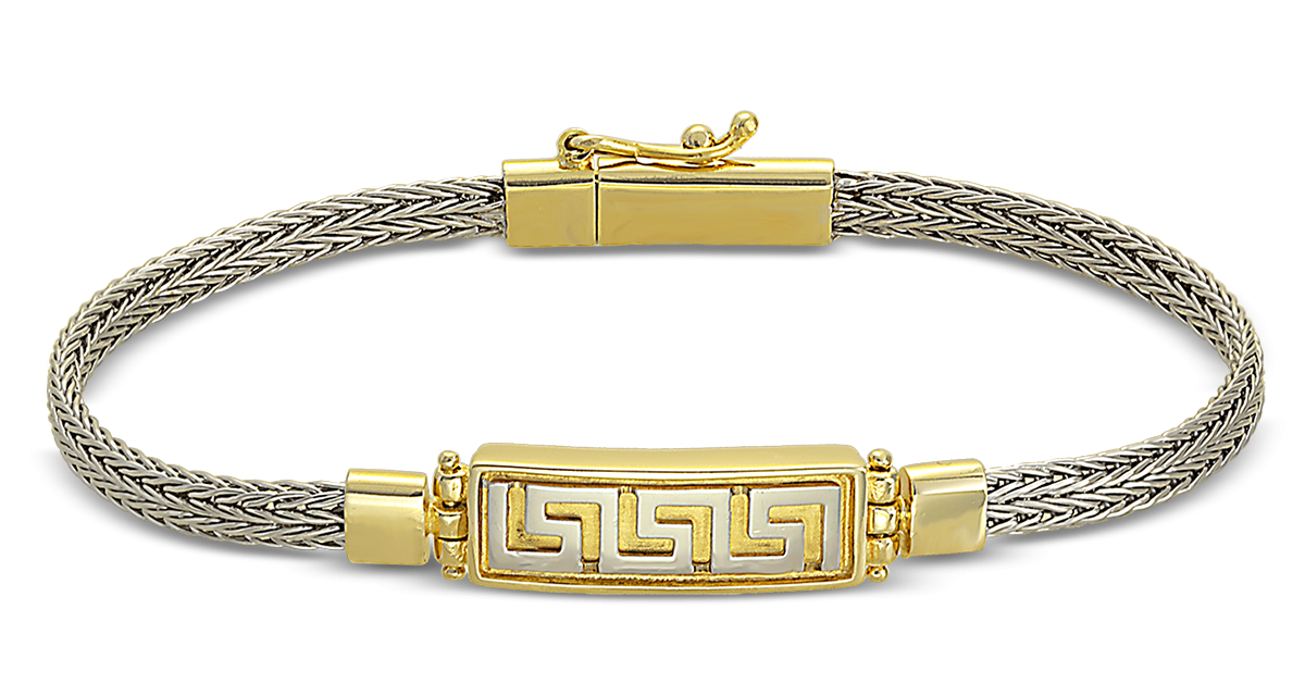 Silver and Gold Greek Key Bracelet
