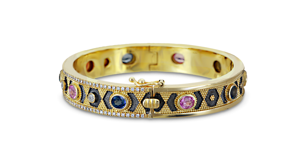 Byzantine Bracelet With Blue and Pink Sapphires