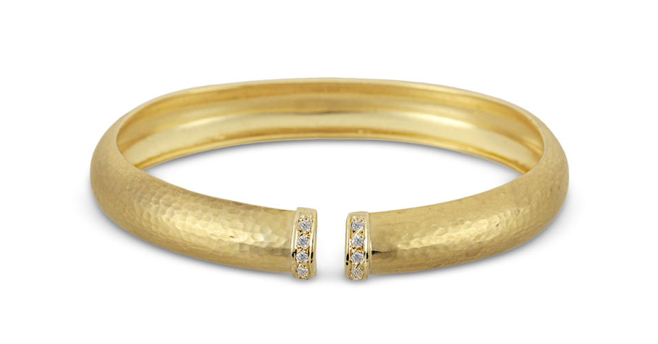 Hammered Gold Bracelet With Diamonds