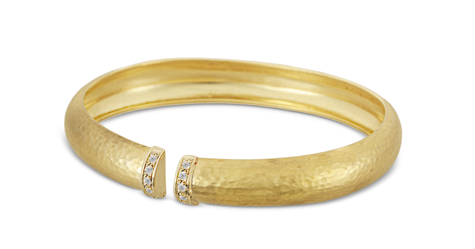 Hammered Gold Bracelet With Diamonds