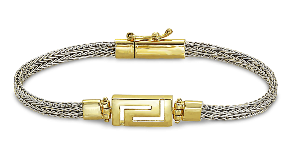 Silver and Gold Greek Key Bracelet