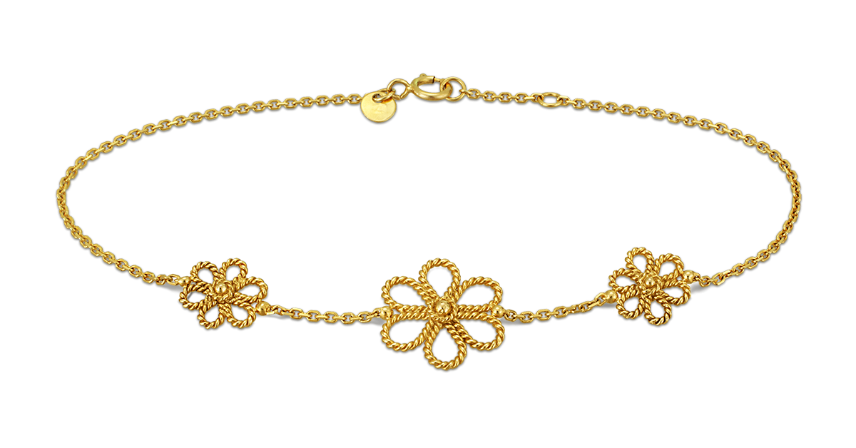 Byzantine Three Flowers Chain Bracelet