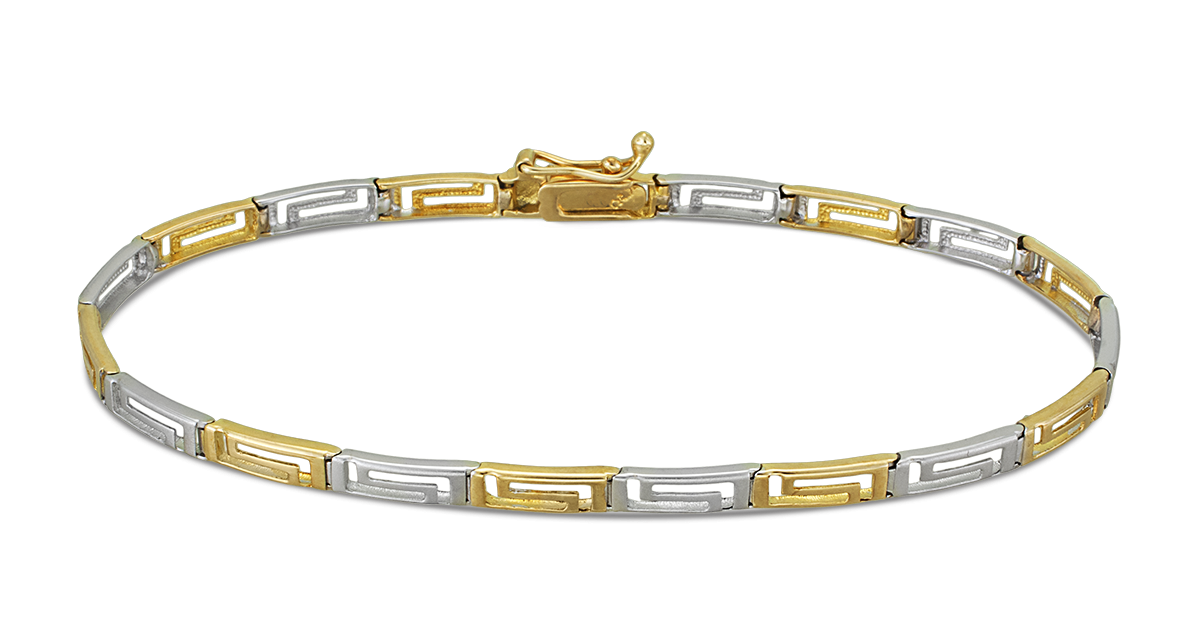 Mat White And Shiny Yellow Gold Greek Key Bracelet