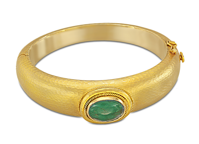Bangle bracelet with cabochon aquamarine