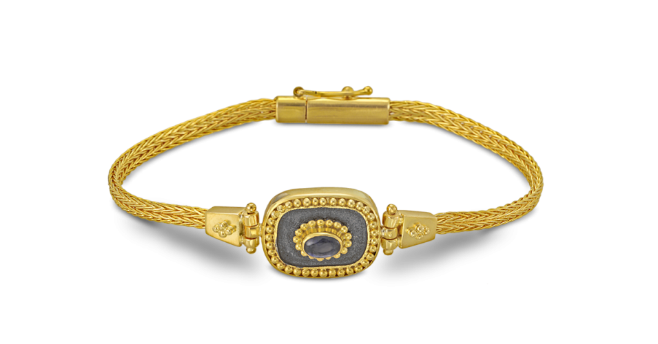 Handwoven Byzantine Bracelet with Sapphire