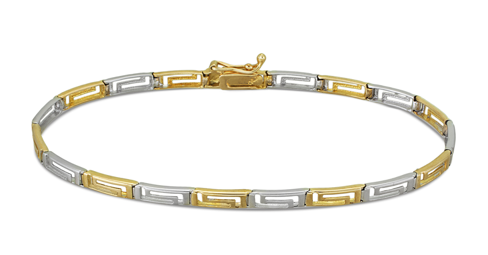 Mat White And Shiny Yellow Gold Greek Key Bracelet