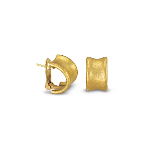 Hammered gold half hoop clip and pierce earrings
