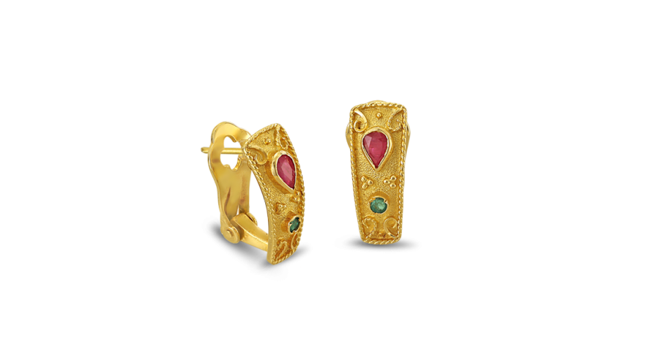 Byzantine Earrings with Emeralds and Rubies