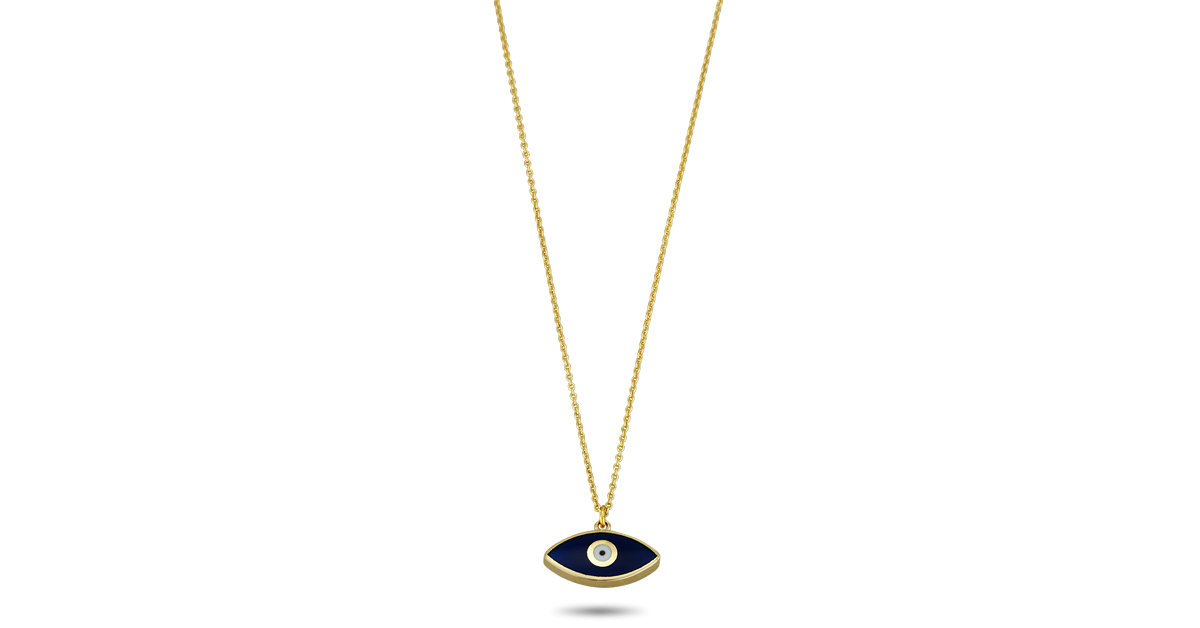 Yellow Gold Enamel Evil Eye Necklace
