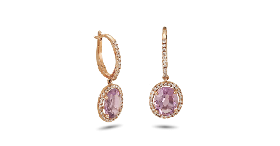Rose Gold Earrings with Diamonds and Amethyst