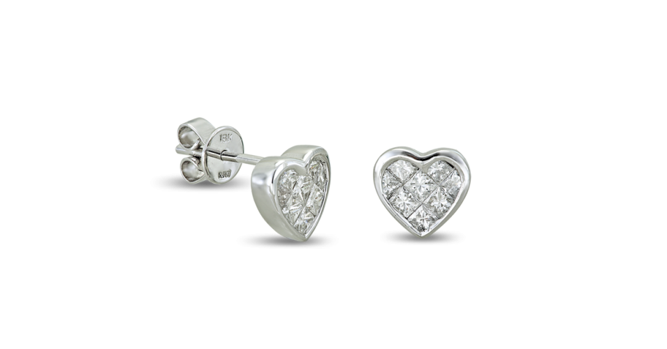 Invisible Set Heart Shaped Diamond Earrings