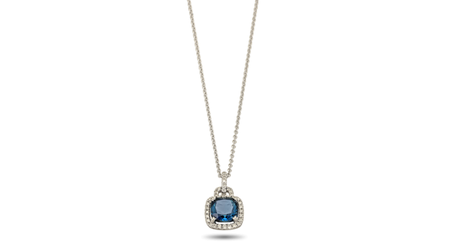 White Gold Necklace with London Blue Topaz and Diamonds