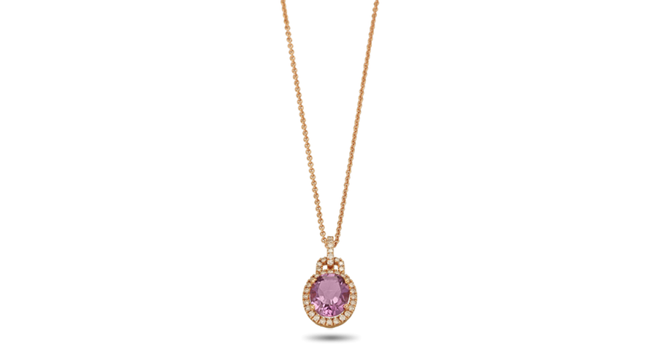 Rose Gold Necklace with Amethyst and Diamonds