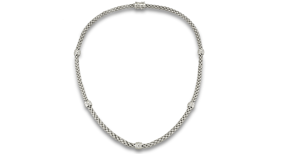 Handwoven White Gold Necklace with Diamonds