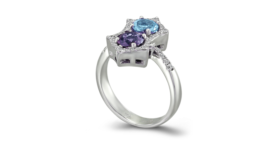 Diamond Ring with Aquamarine and Iolite