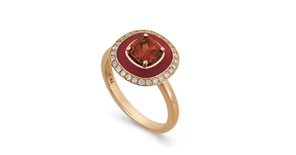 Rhodolite Ring with Red Enamel