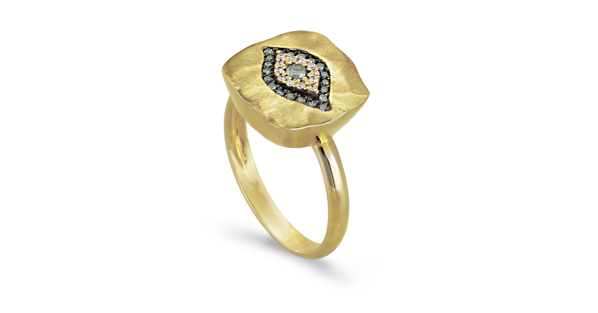 Yellow Gold Evil Eye Ring with Diamonds