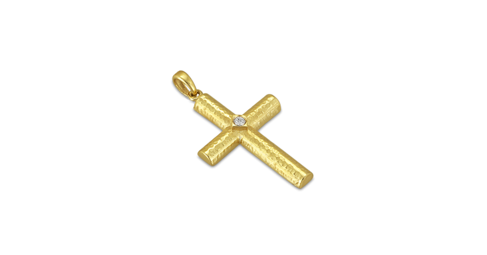 Hammered Gold Cross with Diamond